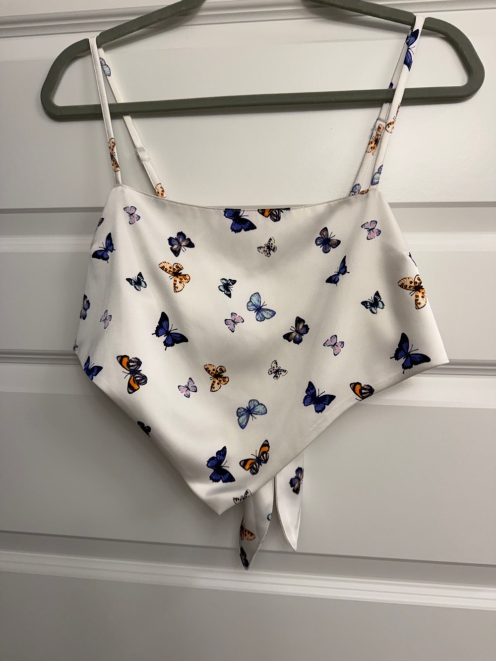 Forever 21 White Butterfly Print Handkerchief Crop Top